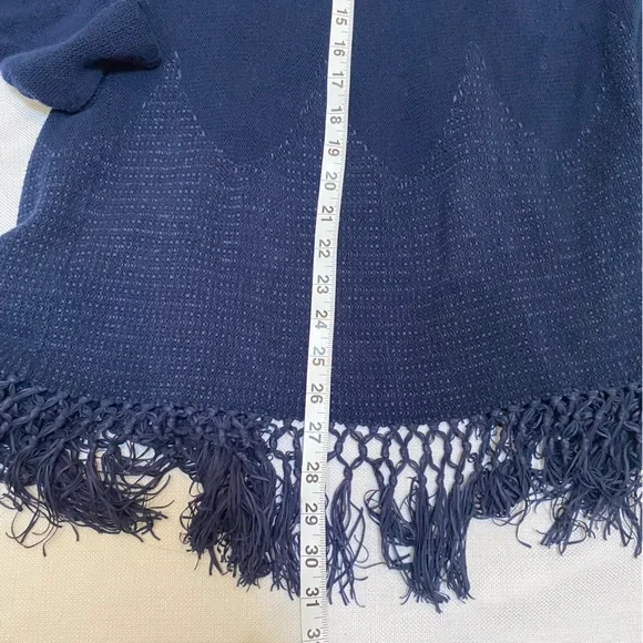 Lilly Pulitzer Tatum Cardigan Sweater XL Navy Fringe Trim Hem Open Front Long - Picture 9 of 11